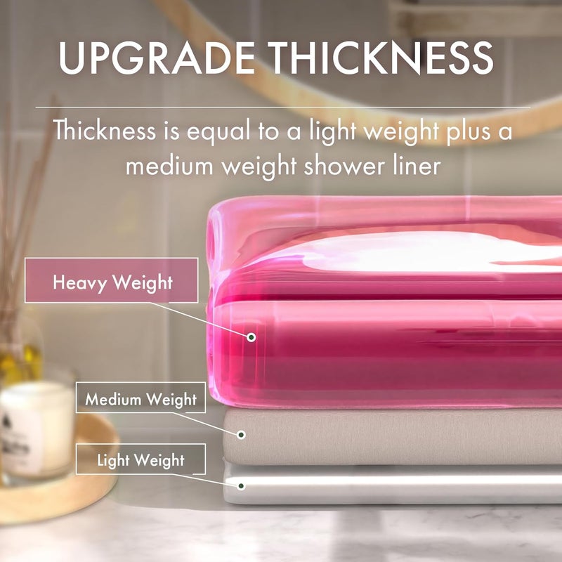 AmazerBath No Hook Shower Curtain and Liner 3-in-1, 8G Luxury Heavy Duty Clear Hot Pink No Hook Shower Curtain Liner, 72x75 Cute EVA Bathroom Weighted Plastic Shower Curtain with 3 Heavyweight Stones - Image 3